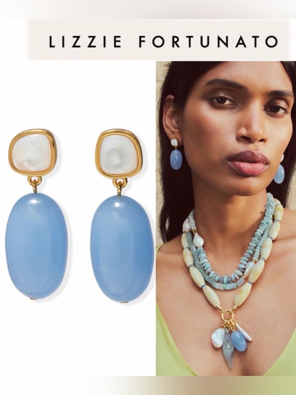 Lizzie Fortunato Big Sur Earrings Blue Drop Earrings Mother-of-Pearl $220